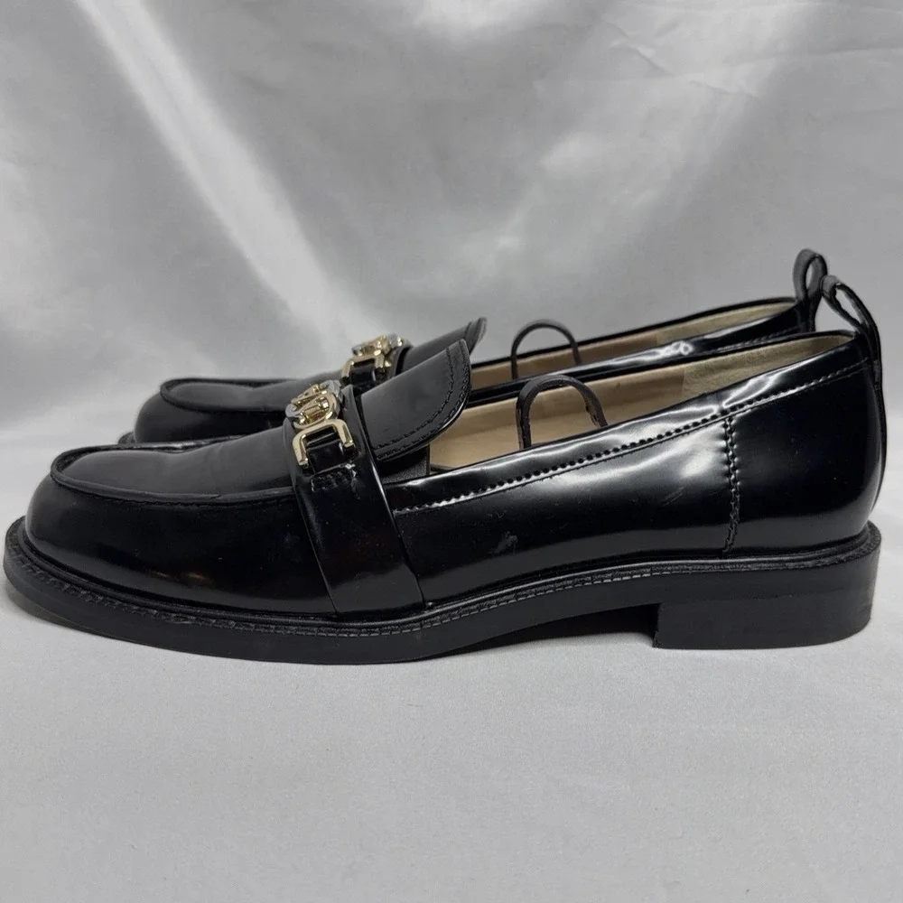 Sam Edelman Womens Leather Gold Tone Slide On Christy Loafers Black 8 Preppy Y2K